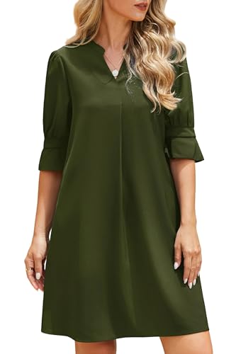 Enmain Vestito Verde Donna con Scollo a V Primaverile Estivo Elegante Abito da Ufficio Casual con...
