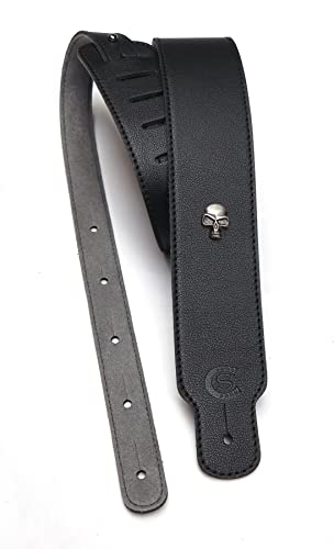 Custom Style Sangle guitare et basse en cuir noir avec décoration crâne T601C02T03, Note :, Taille Unique - Les Beatles, Paul McCartney, John Lennon, RIngo Starr, George Harrison Custom Style Sangle guitare et basse en cuir noir avec décoration crâne T601C02T03, Note :, Taille Unique