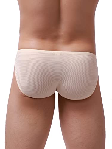 iKingsky Men's Stretch Big Pouch Briefs Sexy Low Rise Bikini Underwear Silky Striped Under Panties for Men4