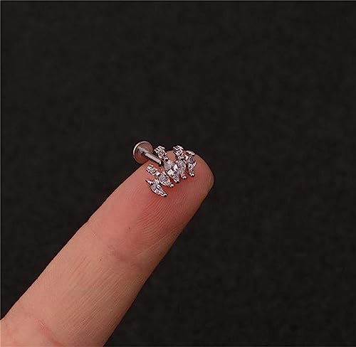 Briana Williams Tragus Earring Flat Back 16g Silver Diamond Lip Labret Bar 6mm 8mm Stud Helix Piercing Jewellery