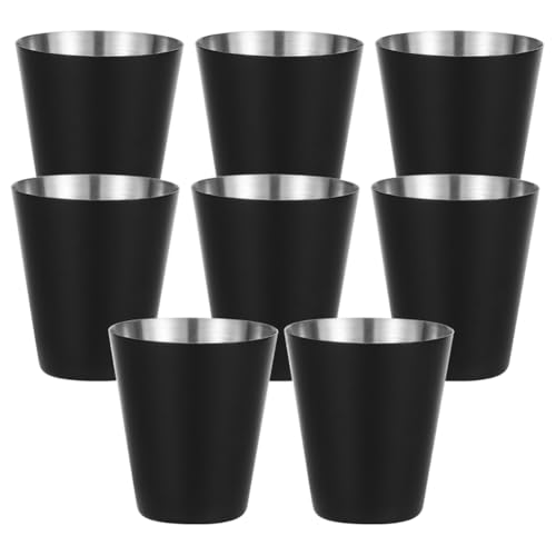 GSHLLO 8 Pcs 30ml Black Stainless Steel Shot Cups Metal Shot Glasses Small Unbreakable Shot Glass Stackable Cocktail Wine Glasses Mini Drinking Vessel Outdoor Camping Barware for Bar Restaurant