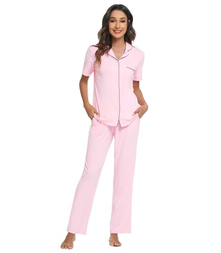 Image of WiWi Viscose from Bamboo Women's Pajamas Set Super Soft Button Down Top and Pants Sleepwear Cooling Pjs S-3X