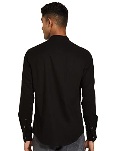 Image of The Indian Garage Co Men Slim Fit Solid Full Sleeves Mandarin Collar Double Flap Pocket Casual Shirt