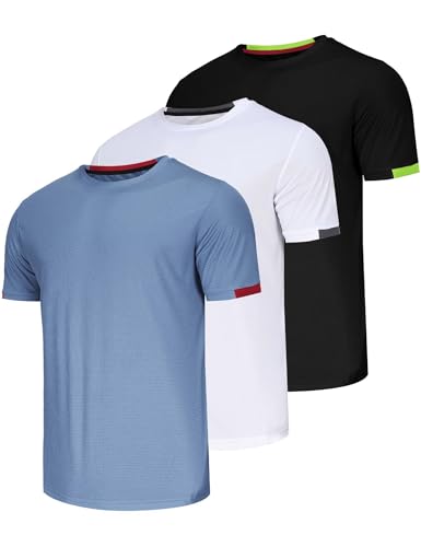 3er Pack Sport Herren Tshirt Set Kurzarm Sporthirt Running Herren Schnelltrocknend Atmungsaktiv Fitness Funktions Sporthirt Running Herren Sports Shirt Trainingsshirt für Männer-Black/White/Haze-L