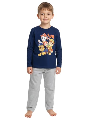 Paw Patrol Schlafanzug für Jungen - Fun Kinder Pyjama Set Langarm Oberteil mit Hose Blau/Grau (DE/NL/SE/PL Numerisch 98 104 Regular)