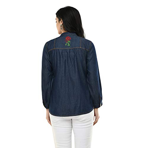 Image of Maahi Women's Denim Blue Embroidery Casual Shirt