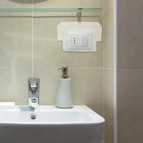Image of Housoutil Waterproof Socket Cover Double Position Socket Box with Adhesive Install Thickened Splash Proof Outlet Cover for Kitchen Bathroom Living Room Home Commercial Use