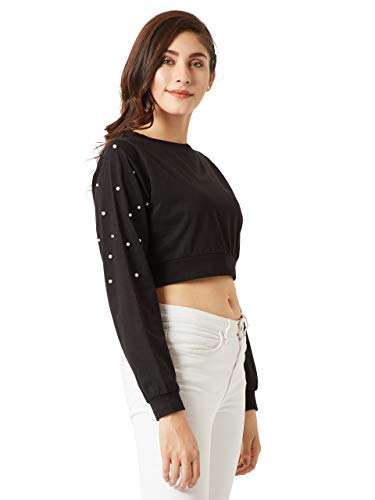 Image of Miss Chase Women's Maroon Cotton Pearl Crop Top