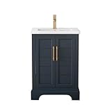 HOMEBEYOND 24 Inch Bathroom Vanity with Single Sink & Ceramic Top, Vanity Cabinet with Center Countertop Basin, Soft-Closing...
