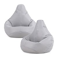 Bean Bag Bazaar Dalton Outdoor Kids Bean Bag, Grey, 2 Pack, Water Resistant, Gaming Chair for Kids, Beanbag with Filling Included, Indoor Outdoor Childs Chair ideal for Bedroom, Playroom, Garden
