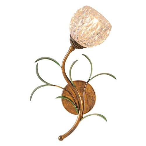 DLHH Aplique de Pared de Arte francés con diseño Vintage de Ramas y Hojas, Pantalla de Cristal Transparente/Vidrio Esmerilado, lámpara de Pared con decoración Floral de Mediados de sigl