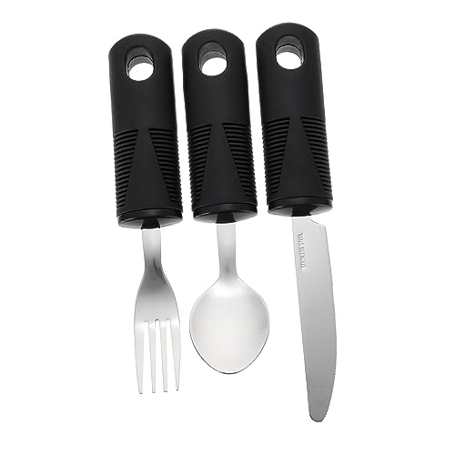 Beavorty Elderly Care Tableware Set Stainless Cutlery Anti-Shake Handle Easy to Use Clean
