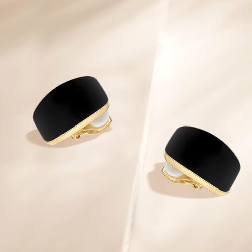 Gold Plated Cute Square Clip On Earrings, Hypoallergenic Non Pierced Clips Invisible Women's Clip On Earrings3