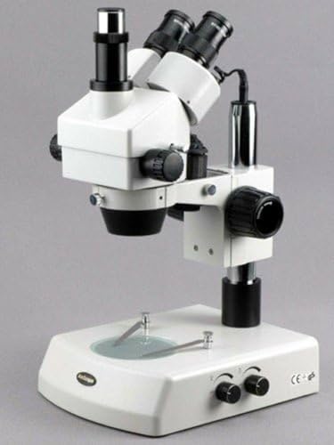 Image of Amscope SM-2TZ-M Digital Professional Trinocular Stereo Zoom Microscope, WH10x Eyepieces, 3.5X-90X Magnification, 0.7X-4.5X Zoom Objective, Upper and Lower Halogen Lighting, Pillar Stand, 110V-120V, Includes 0.5X and 2.0X Barlow Lenses and 1.3MP Camera with Reduction Lens and Software