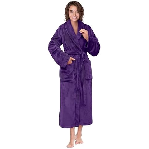 PAVILIA Purple Women Robe Fleece Plush Soft, Fluffy Fuzzy Cozy Warm Lightweight Bathrobe, Shower Spa House Long Robe for Women, L/XL Cover