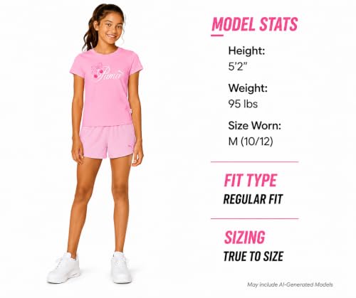 Image of PUMA Girls Active Shorts Set - 3 Piece Performance T-Shirt, Tank Top, Gym Shorts - Summer Athletic Outfit for Girls (7-14)