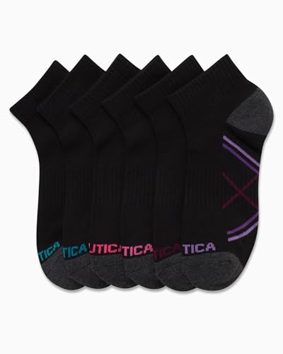 Image of Nautica Womens Quarter Socks Athletic Cushion Moisture Wicking Socks 6 Pack | Stretch Performance Dri-Motion Fabric, Cushioned with Arch Support, Breathable Mesh Panels, Quarter Cut, Shoe Size 4-10