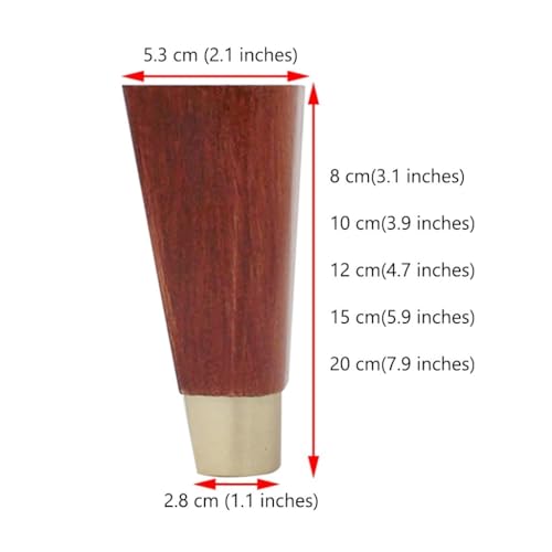 Patas de madera de caucho para muebles de interior con base de latón retro de 4,7" 8