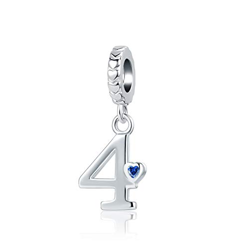 Lucky Number 1 2 3 4 5 6 7 8 9 Charm Initial Heart CZ Dangle Bead for Pandora Charm Bracelet