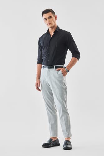 Image of SNITCH Men Formal Trousers | Tailored Pleated Design with Regular Fit & Smooth Texture | Premium Polyester Blend for Office, Meetings & Special Occasions