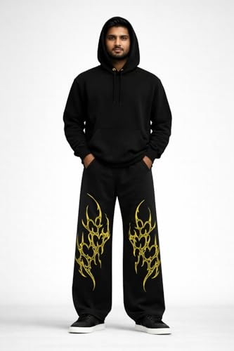 Image of Men's Printed Baggy Pants, Relaxed Fit Cotton Lower, Mid Rise Elastic Waist Joggers with Graphic Design, Casual Wear for Gym, Lounge & Street Style