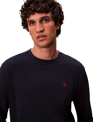 Calvin Klein Herren Langarmshirt Easy Monogram mit Rundhalsausschnitt, Blau (Dark Sapphire), M – Ansicht 4