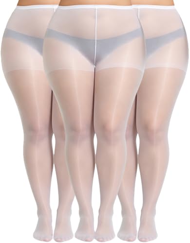 Image of MERYLURE Plus Size Sheer Tights for Women,20D Control Top Pantyhose Reinforced Toes High Waist Stockings 3 Pairs 1XL-6XL
