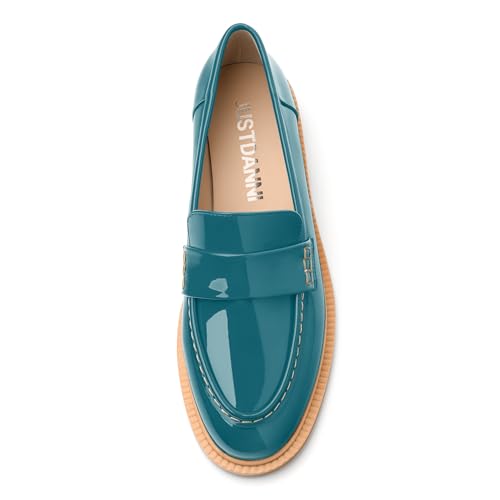 Image of JUSTDANNI Loafers for Women Slip On Shoes with Round Toe 1.2-Inch Low Chunky Block Heel Patent Comfortable Casual Dress Pump Shoes for Wedding Party Work Shopping Dating