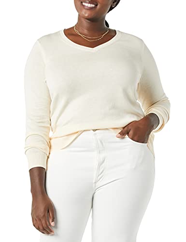 Amazon Essentials Women's Classic-Fit Lightweight Long-Sleeve V-Neck Sweater (Available In Plus Size), Ecru, Medium #TOP2