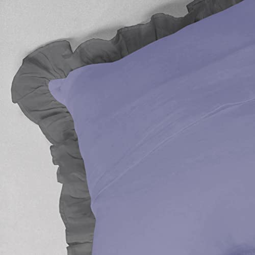 Image of YRM Bedding's Ruffle Beautiful Cushion Cover | Super Soft Elegant Premium Microfiber Frill Cushion Cover Set of 2 (24 inchx24 inch Inches) (Medium Blue /Dark Grey)
