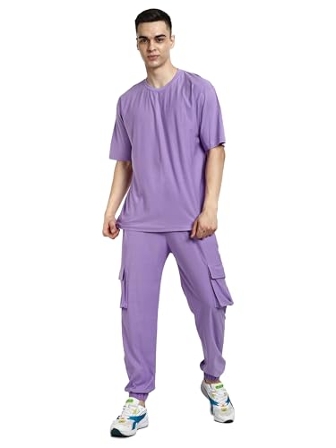 Image of Kraasa Summer Cotton Co-ord Set, Tshirt and Pant Set, Regular Fit Plus Sizes Tracksuit for Men's