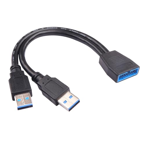 ELFJMZP Doble USB 3.0 Tipo A a USB3.0 Conector Hembra de 19 Pines Cable Adaptador para PCIe USB Tarjeta de expansión Panel Frontal USB 3.0 Conector Macho de 19 Pines 22cm