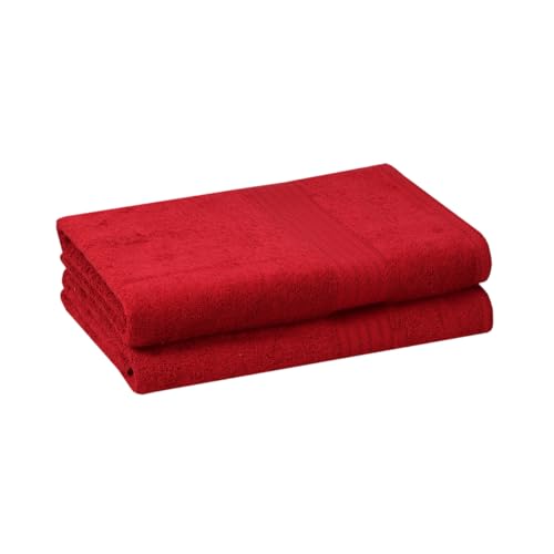 Image of Mafatlal Joy Bath Towel Combo - Pack of 2 | 58 x 29 inch Large Size | Soft Cotton | Quick Dry | Highly Absorbent | 450 GSM | Red | Bath Towel Large Size for Men