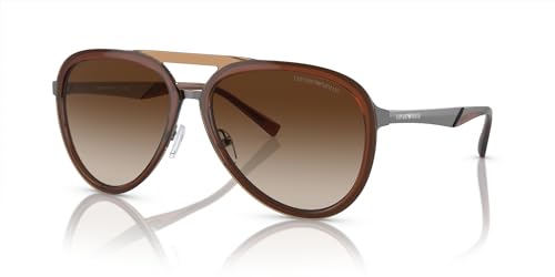 Emporio Armani Men's EA2145 Aviator Sunglasses, Shiny Transparent Brown/Gradient Brown, 59 mm2