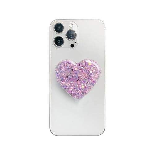 AOWVUTS Agarres para Teléfono Corazón Retráctil Agarre Amor Corazón de Lentejuelas Soporte Expandibles Base Phone Soporte Smartphone Accesorio para Inteligentes Móviles Tabletas Teléfonos (Morado)