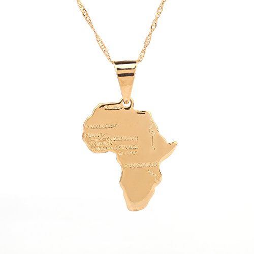 24K Gold Plated African Map Pendant Necklace Jewelry for Women