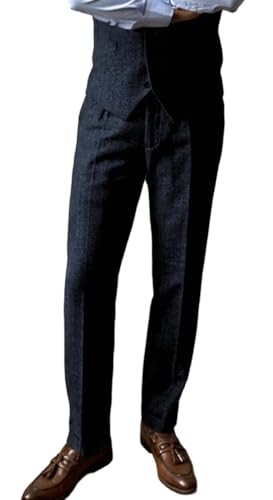 Men's Dress Pants Retro Tweed Herringbone Trousers Slim Fit Formal Casual Suit Pants