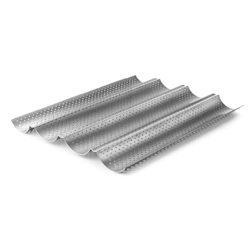 LACOR - 68450 - Molde Baguette, Molde Antiadherente, Colección Delize, Microperforado, Libre de PFOA, Apto para Horno, Frigorífico y Congelador, Acero al Carbono, 38x33 cm, Altura 2.6 cm, 4 Cavidades
