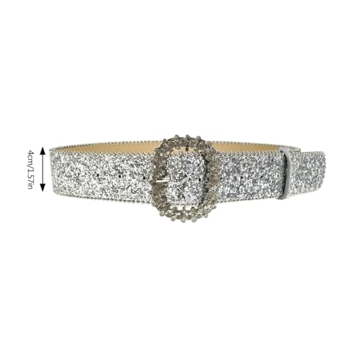 Sparkling Crystal Buckle Belt for Women Girl with Bead Trim Adjustable Glittering Sequins Cincher for Various Outfit4
