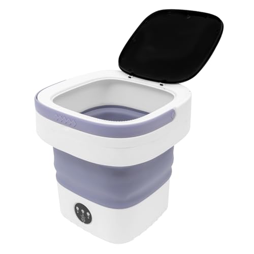 Mini lavadora de 12 L, plegable para camping, con cesta de drenaje, 3 modos, limpieza profunda, estable, de alta calidad, lavadora de viaje para ropa interior, calcetines (morado)