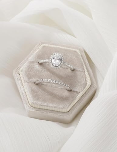 Image of EAMTI 1.5CT 925 Sterling Silver Cubic Zirconia Bridal Rings Sets Oval Cut CZ Engagement Rings Wedding Band For Women Size 4-10