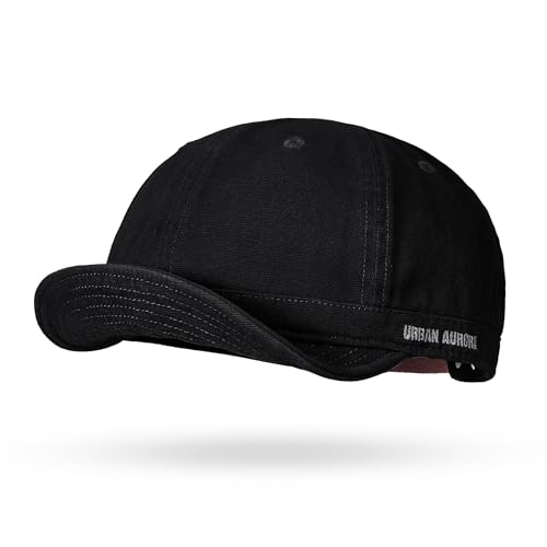 Croogo Short Bill Baseball Cap Plain Hiphop Dad Hat Cooling Trucker Hat Casual Flat Brimmed Cap Running Short Cap Black-DY06