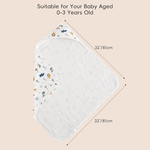Image of PHF 100% Muslin Cotton Baby Hooded Towels, 2 Pack Bath Towel with Hood for Newborn, Infant, Toddler, Ultra Soft and Absorbent Baby Bath Essentials, Shower Gifts for Boys, 32x32Inch, Woodland