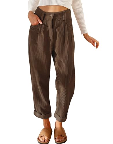 Kedera Corduroy Pants for Women 2025 Casual Elastic Waist Stretchy Loose Fit Wide Leg Pants with Pockets