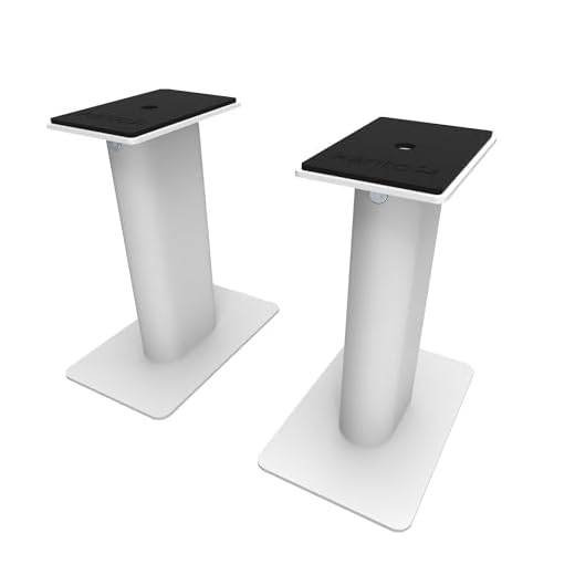 Kanto SP9W Desktop Speaker Stands for Small/Medium Bookshelf Speakers & Compact/Mid-Size 2”-4” Studio Monitors | 8.3" Tall | Rotating Top Plate | Hidden Cables | ¼”-20 Mounting | Pair | White