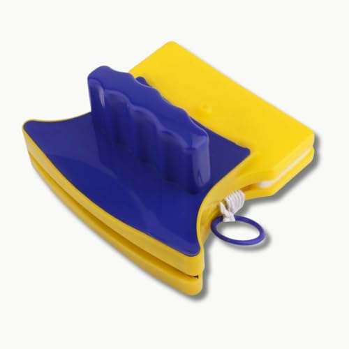 Limpador de Vidro Magnético Dupla Face com Imã Forte e Corda de Segurança – Para Janelas Altas, Box e Sacadas | Limpeza Simultânea Interna e Externa, Amarelo e Azul