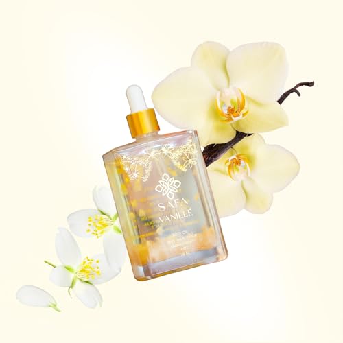 SAFA Vanillé Oil - Organic Oil for Face, Body, Hair, Nails & Aromatherapy | Vanilla Extract & Jasmine Petals - Essential Oil for Diffusers | After Shower Body Oil | Skin Moisturiser (4 Fl Oz)