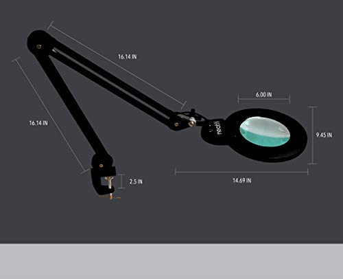 (New Model) Neatfi XL Bifocals 1,200 Lumens Super LED Magnifying Lamp with Clamp, 6 Inches Wide Lens, 4 Level Brightness, Correlated Color Temperature Control, 12W, 120 Pcs SMD LED (Black)