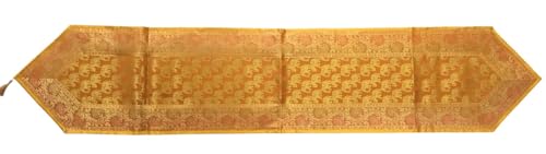 Image of Diwali Room Decor Silk Table Runner Placemats Tea Coaster Set for Living Room 4 to 6 Seater Dinning Table Table Mat Set Centre Table Top Decor Pack of 13 Pcs (Mustard Yellow)
