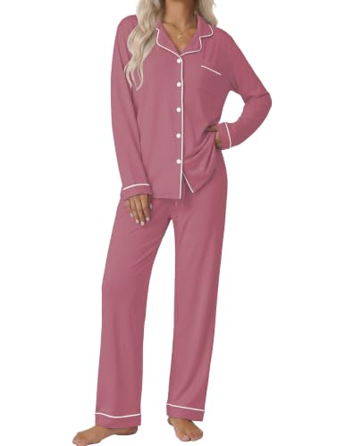 Image of Ekouaer Pajamas Womens Long Sleeve Sleepwear Button Down Loungewear Pjs Set